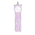 Unicorn dreamcatcher with purple feathers, glitter ears and floral accents for room decor - MS9035B Purple Without Light