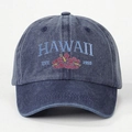 Cappellino da baseball in denim lavato blu navy con ricamo vintage Hawaii e fiori - Taglia unica / Blu Notte