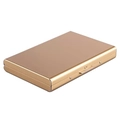 Detail of champagne gold stainless steel card holder with secure buckle closure - 6-Slot Gold