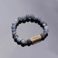 Lava stone bead bracelet with antique bronze Mom engraved charm for women - Mom Engraved Plate (G1148-1)
