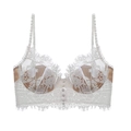 Sexy weißes Wimpernspitzen-Bralette mit beigem Netzfutter und vorderen Knöpfen - XL / Reinweiß