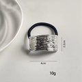 Minimalist elastic hair tie with silver wavy textured metal piece, size 4cm x 2.2cm - Silver Arch Ripple