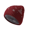 Berretto invernale in maglia rosso scuro con fodera in pile grigio e motivi astratti - Borgogna