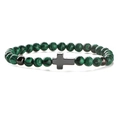 Bracciale in malachite naturale e perle nere con un pendente a croce religiosa - 6MM Malachite