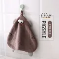 Hanging brown pig-shaped coral fleece hand towel with high absorbency for children - Piggy Style / Coffee