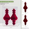 Set of 2 burgundy velvet Christmas tree pendants in a retro pointed shape with a clear box - 16x6.5cm / 159-7 Red Curtain Balls (Pack of 2)