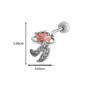 Pink heart and crescent moon screw back stud earring with sizing dimensions - 5# Silver (Planet Pink Heart)