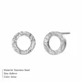 Silver-toned hammered stainless steel stud earrings with circular texture, 8x8mm size - Hammered Round (YE14990) / 8x8mm / Silver