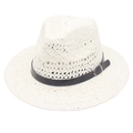 Classic white woven Panama fedora hat with black leather band for men and women - White