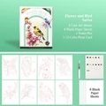 Bird collection watercolor painting set with 8 line drawings, 12 colors and a water brush - Birds and Flowers