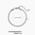 Silver stainless steel flat snake chain bracelet with lobster clasp and extension link - 16+5CM Length, 4mm Width / Steel