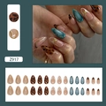 Leoparden-Muster Mandel-Aufklebenägel mit Pfauenblauem Cat-Eye und goldenen 3D-Linien - Z917 Retro Leopardenmuster (Kleber-Stil)