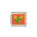 Detail van een zilveren modulaire bedel met oranje bloemmotief van roestvrij staal - Bloemen met Oranje Basis Patroon (HA-214)