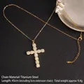 Gold titanium steel cross necklace with zircon inlays and adjustable chain links - Cross No.24 Gold (A1011)