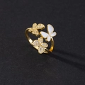 Elegant gold butterfly open ring with sparkling cubic zirconia and white shell details - Style C-Gold Three Butterflies Mixed Material