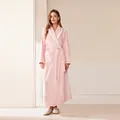 Women's long oversized flannel bathrobe in pink with white shawl collar and tie waist - M / Pink (Women's Style)
