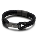 Bracciale da uomo in pelle intrecciata nera con placca in acciaio nero e incisione a croce - Nero (KB137363-KFC)