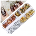 12-color nail art gold foil flake set in a clear box for DIY manicure decoration - 12 Grids Foil Set 03 (Gold Silver Copper)