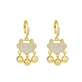Chic gold-plated lock earrings with micro-paved cubic zirconia and dangling charms - Light KC Gold Wishful Lock Rhinestone Earrings (K-018)