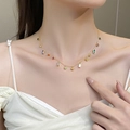 Titanium necklace with colorful zirconia charms on gold chain worn on the collarbone - Colorful Dopamine Necklace / Gold/Multicolor