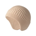 Adult winter knitted earflap hat in light beige with warm thick fleece lining - Fleece Lined Style / Apricot