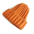 Classic bright orange ribbed knit beanie for men and women with a fold-over cuff - One Size / Orange