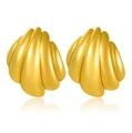 Minimalist chunky golden ribbed earrings with smooth satin finish and bold shell texture - Minimalist Chunky Ribbed Satin Gold