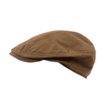 Retro dark brown beret hat in minimalist cotton fabric shown from a side profile view - Thin Coffee