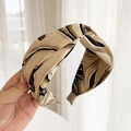 Cerchietto beige con stampa floreale a foglie nere, design annodato e stile elegante - 2# Floreale