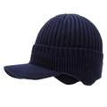 Marineblaue Herren-Strickmütze mit Schirm und Ohrenschutz für den kalten Winter - Marineblau Mit Krempe (Plüschfutter)