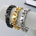 Pulseras de eslabones cubanos hip hop para hombre en negro, oro y plata con cierre - Hebilla Geométrica Dividida (Ancho 13mm Largo 21cm) / Dorado