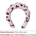 Pink leopard print plush headband with elegant faux pearls, fluffy cloud style hair accessory - Pearl Flannel Headband / Pink Leopard