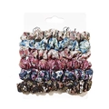 6-piece set of floral fabric scrunchies in assorted colors on display card for hair styling - 6Pcs Floral Set (3573)