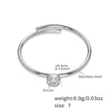 Size 7 minimalist silver stainless steel open ring featuring a 0.4cm round white zircon - A309-A / Steel Single Zircon Style (A309-A)