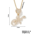Gold letter H pendant necklace with white crystals and dimension text details - Cursive Letter H Style (N00203J-X--H)