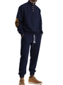 Men's navy blue knit tracksuit with half-turtle neck and brown elbow patches - S / Navy Blue
