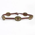 Vintage brown leather belt featuring bronze oval metal buckles in a western wasteland style - Red-brown Oval Plate