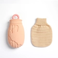 Pink silicone rabbit hot water bottle with beige knitted protective cover - 320ml / Rabbit Style / Pink
