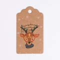 Detail of kraft paper Christmas gift tag featuring a reindeer with festive light strings - Deer Head (Kraft Paper)