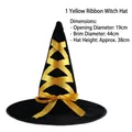 Black velvet witch hat with yellow silk ribbon and dimensions 44x38cm for Halloween - Lace-up Witch Hat Yellow