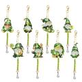 9-piece St. Patrick's Day DIY diamond painting gnome keychains with green crystal beads - Irish Gnomes Series