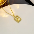 French style gold titanium steel necklace with rose pendant and zircon shell inlay - Gold