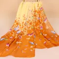 Lightweight chiffon scarf featuring orange gradient and colorful butterfly prints - Ginger (Gradient Butterfly)