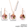 Dimensions détaillées de l'ensemble de bijoux floraux avec mesures du collier - Style Floral en Forme de Poire (KSS00115)