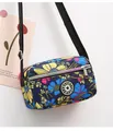 Navy blue nylon crossbody bag with colorful floral print and adjustable black strap - Blue Large Floral