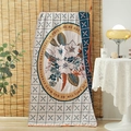 Off-white four-layer cotton gauze towel featuring blue floral bird pattern and text - 75*150cm / Flower Garden Blue