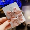 Set of two pink fabric bow hair clips with cute synthetic braids for young girls - Korean Pink Bow (Hair Clip 024-Braid)