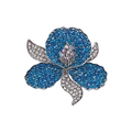 Elegant silver-plated flower brooch with deep blue crystals and sparkling white rhinestones - XD824308-2 Blue Orchid
