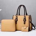 Detailed close-up of 3-in-1 set including yellow crocodile texture tote and accessories - Yellow