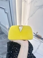 Pochette de soirée élégante en velours jaune avec fermoir feuille dorée pour robe de fête - 20cm x 4cm x 10cm / Champagne (Chaîne + Poignée)